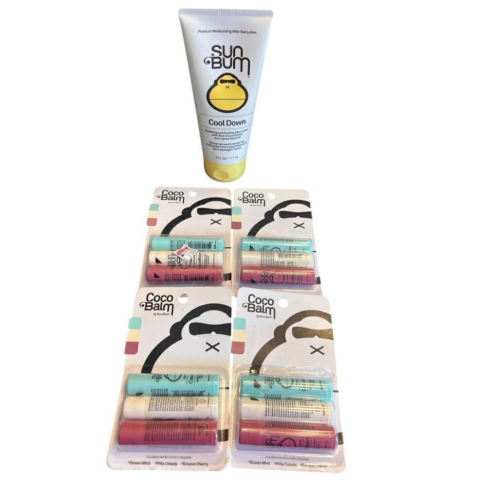 [4] 3 Pack Sun Bum CocoBalm Lip Balm Variety aloe coconut & cool down lotion
